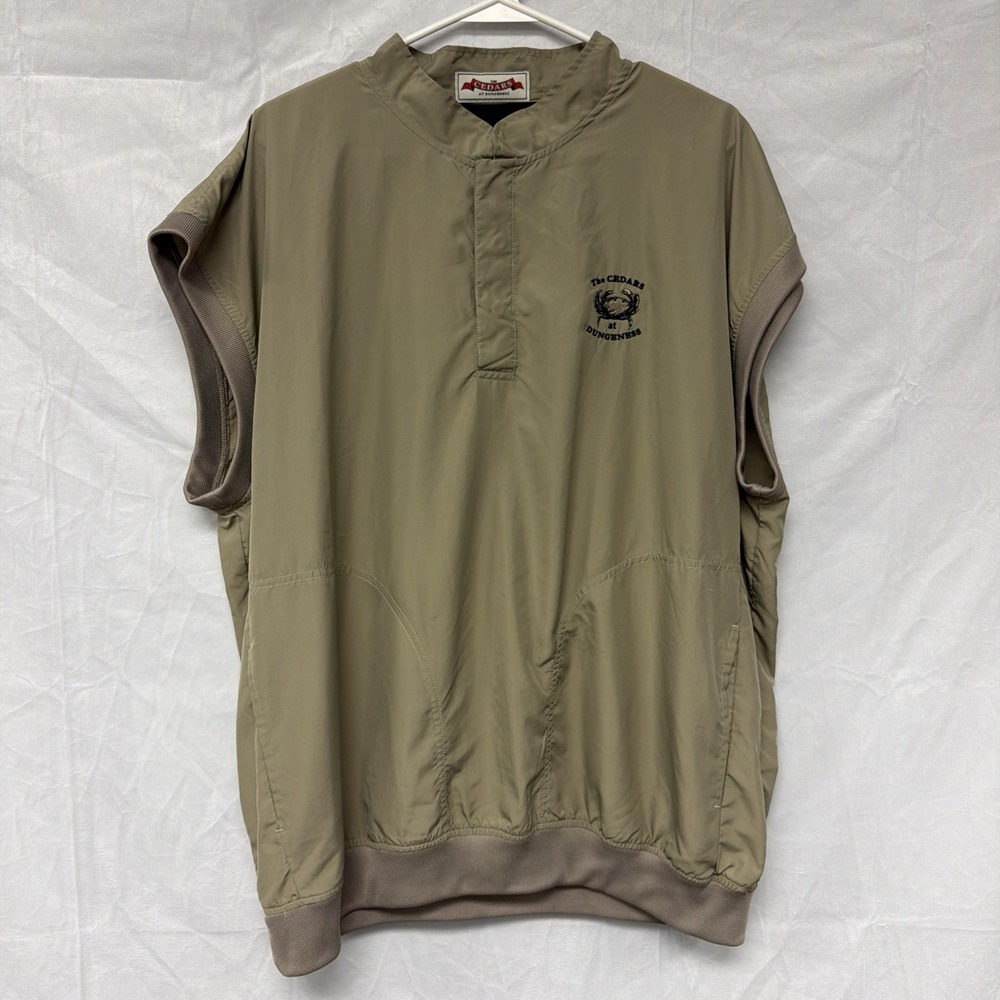 Men's Pullover The Cedars At Dungeness Golf Windbreaker Size XL Tan 1/4 Button